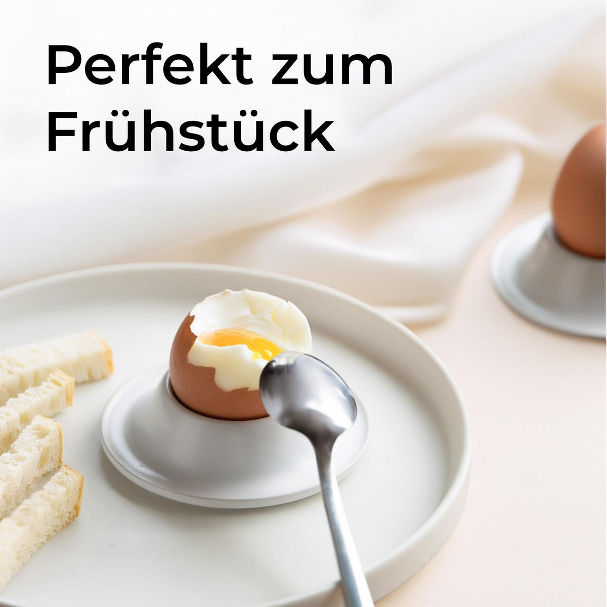 EIERBECHER Set 4er Set - Weiß, Keramik (19.5/3.7/20.5cm) - MIAMIO