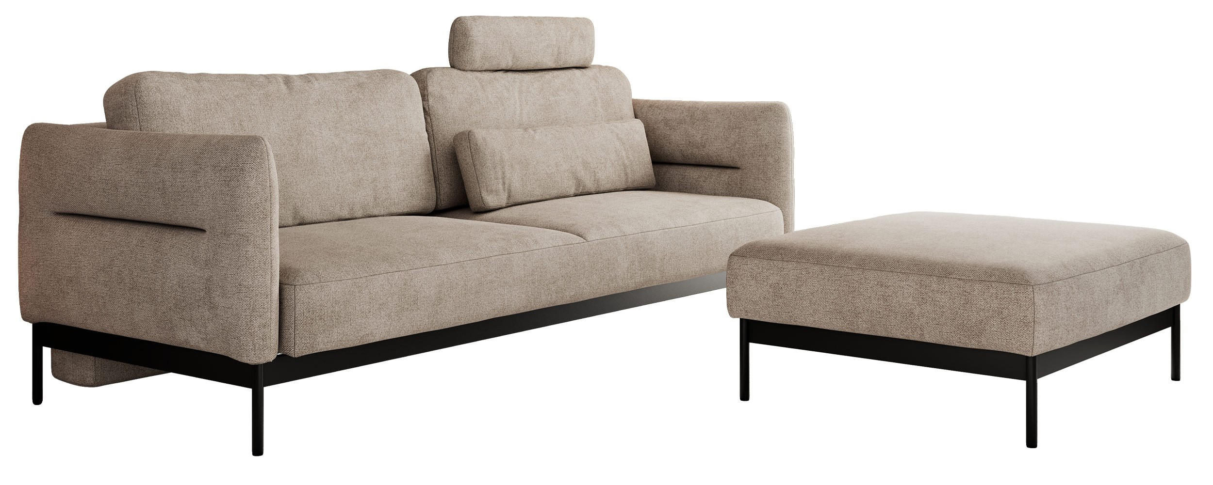 SCHLAFSOFA SALENTO Beige Struktur - Beige/Schwarz, Textil/Metall (221/82/193cm) - MKS