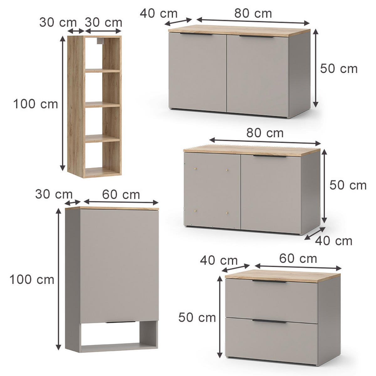 ŽIVÁ STĚNA Wido Greige - Sonoma dub/šedobéžová, kompozitní dřevo (80/50/40cm) - Vicco
