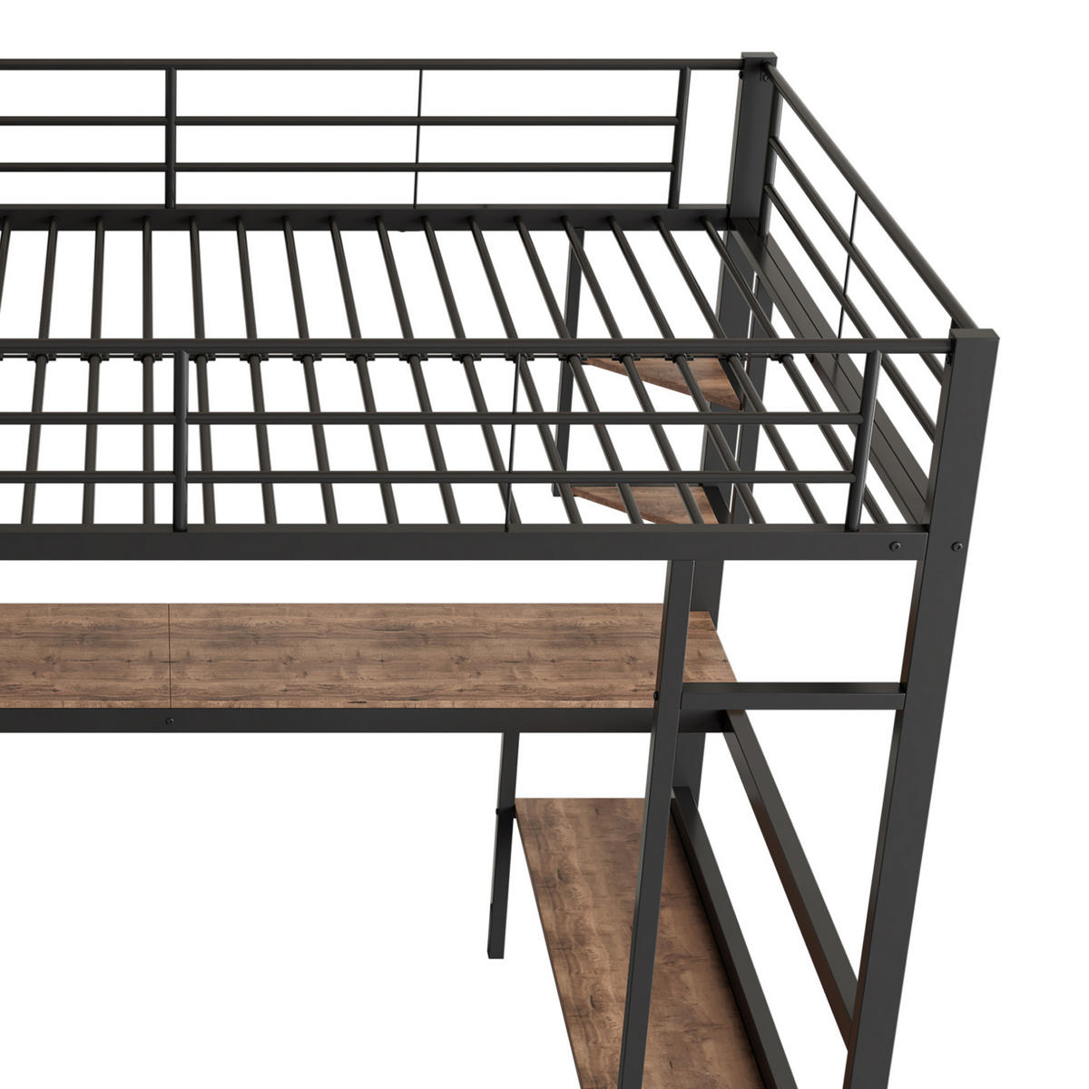HOCHBETT 90/200 cm Schwarz aus Metall mit Schreibtisch und Regalen - Schwarz, Metall (90/200cm) - OKMYHOME