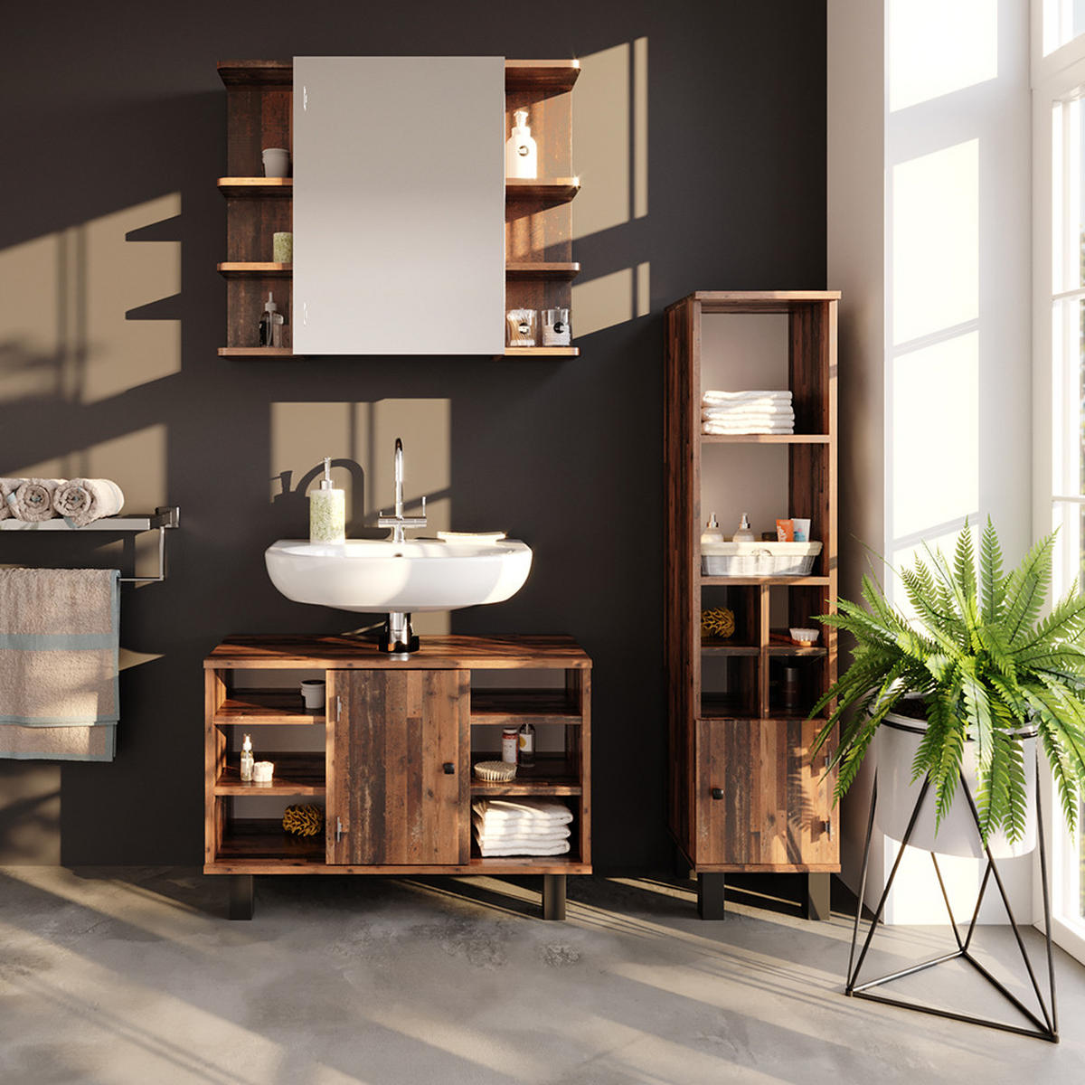 MIDISCHRANK Fynn Eiche rustikal 30 x 130.6 cm kleine Tür - Wildeiche, Holzwerkstoff (30/130.6/30cm) - Vicco