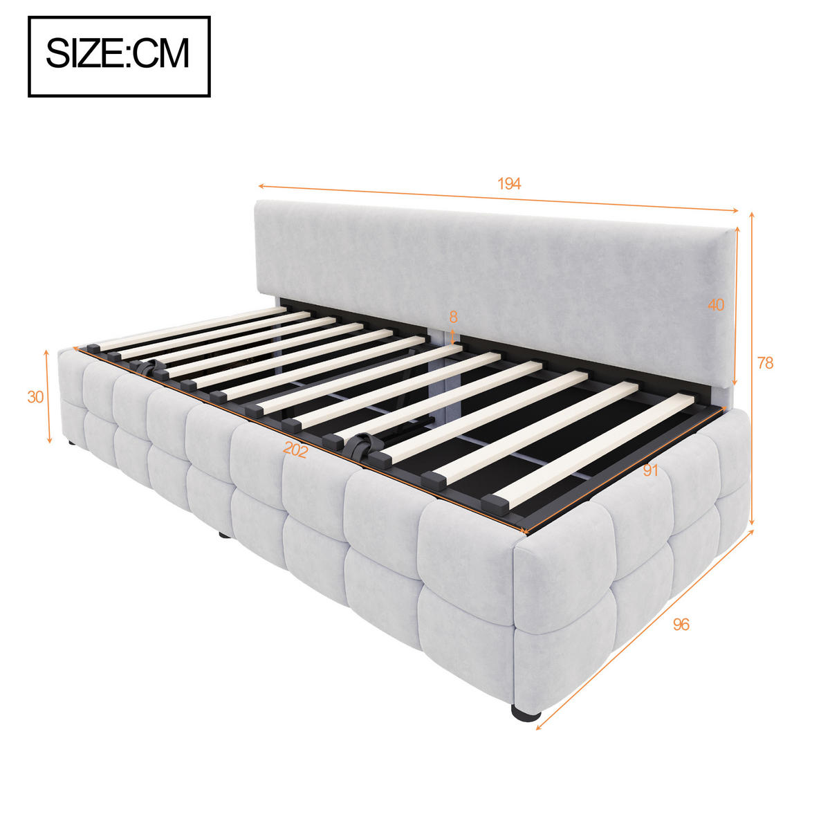 POLSTERBETT Schlafsofa 90/200 cm mit hydraulischem Stauraum in Hellgrau - Hellgrau, Textil (90/200cm) - OKWISH