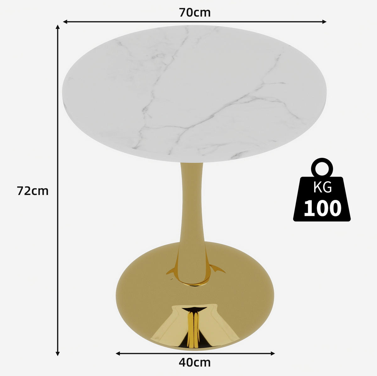 COUCHTISCH 70.1 cm aus Kunstmarmor in Gold/Weiß im modernen Stil - Goldfarben, Stein (70/70/72cm) - OKMYHOME