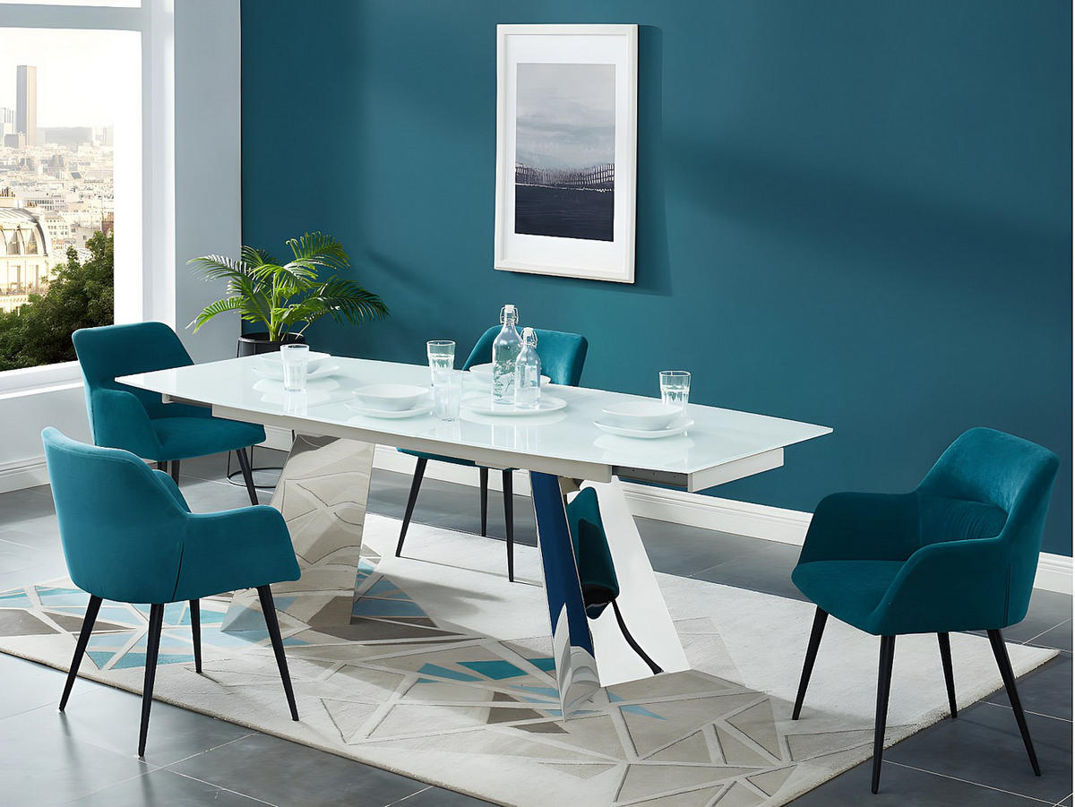 STUHL mit Armlehnen 2er-Set - Stoff & schwarzes Metall - Blau - HEKA - Blau, Textil (59.5/78/61cm) - Vente-Unique