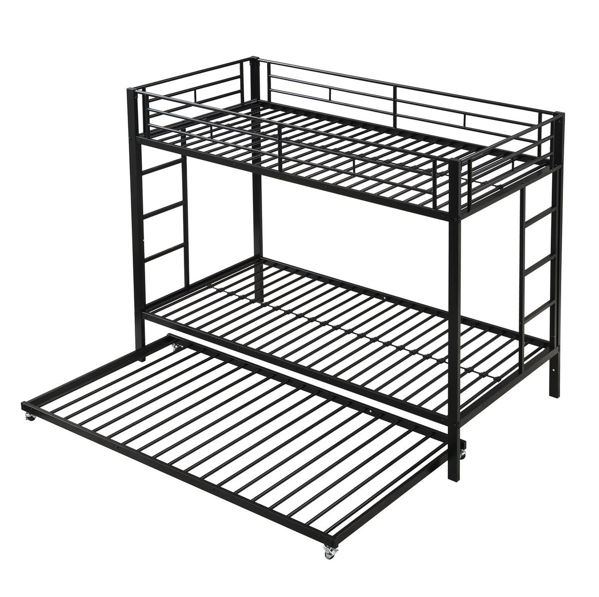 ETAGENBETT mit Ausziehbett 90x200 cm Metall Schwarz - Schwarz, Metall (90/200cm) - Beauniv