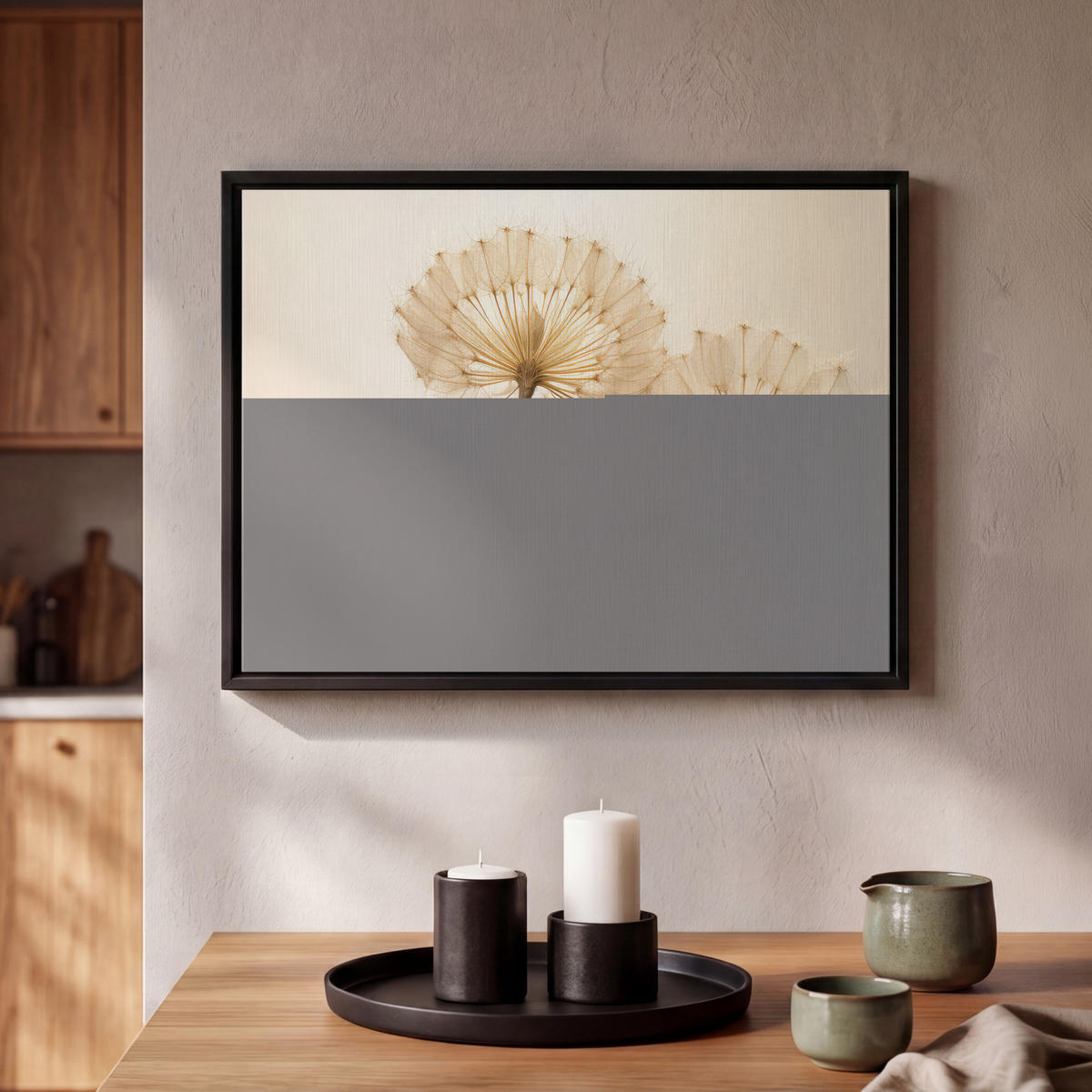 LEINWAND Bilder mit Rahmen - Sonnenlicht - Löwenzahn - Botanisch - Blumen - 40x30 - Creme, Textil (40/30cm) - MuchoWow