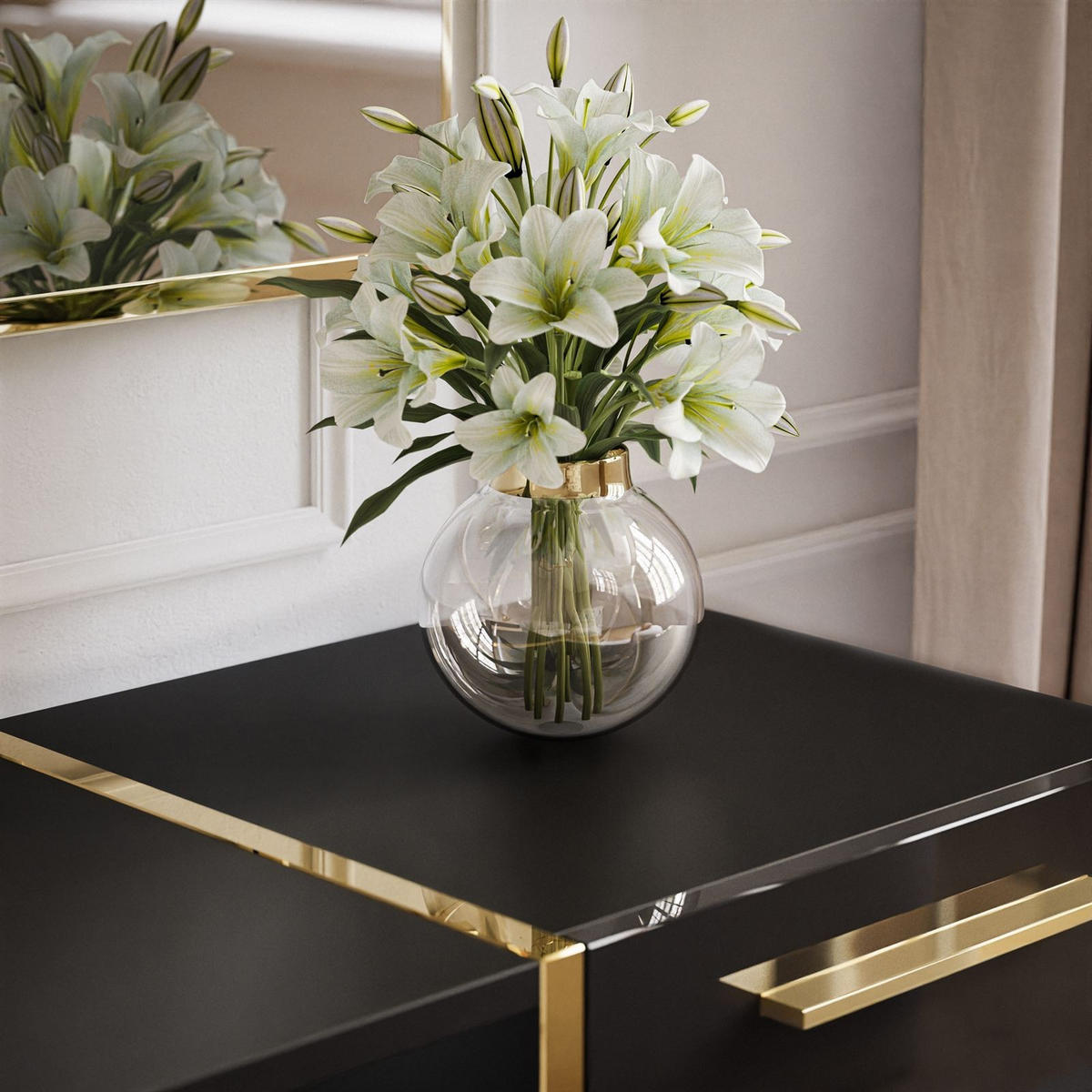 TV-ELEMENT ONYX AUF GOLDENEN BEINEN HOCHGLANZ 158 CM - Schwarz, Holzwerkstoff (158/53/41.3cm) - Lookway