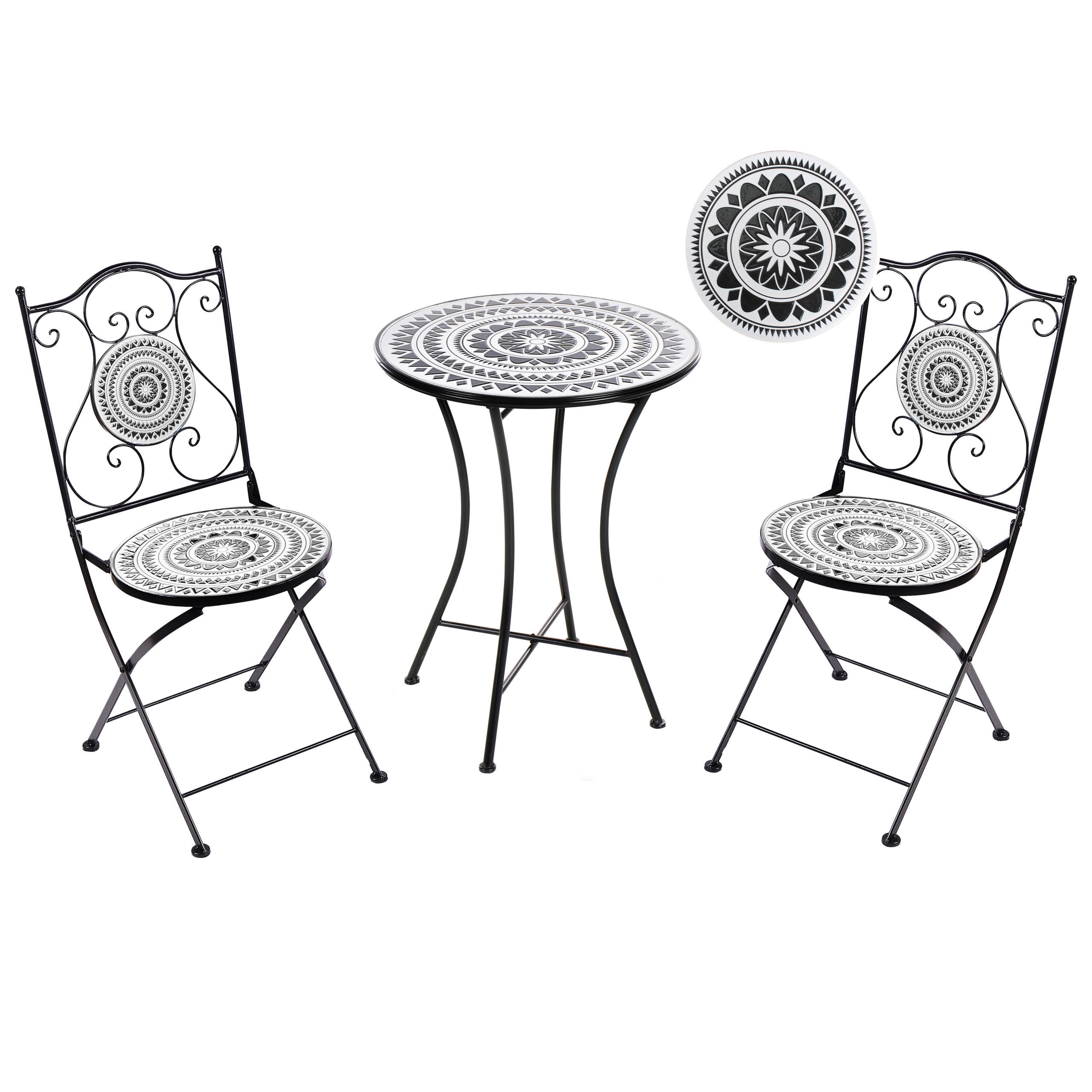 BISTRO-SET Schwarz Comiso - Schwarz/Weiß, Metall - Beliani