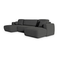 WOHNLANDSCHAFT SENTUM N Grau Boucle-Stoff mit Schlaffunktion - Grau, Holz (330/90/148cm) - MASSENO