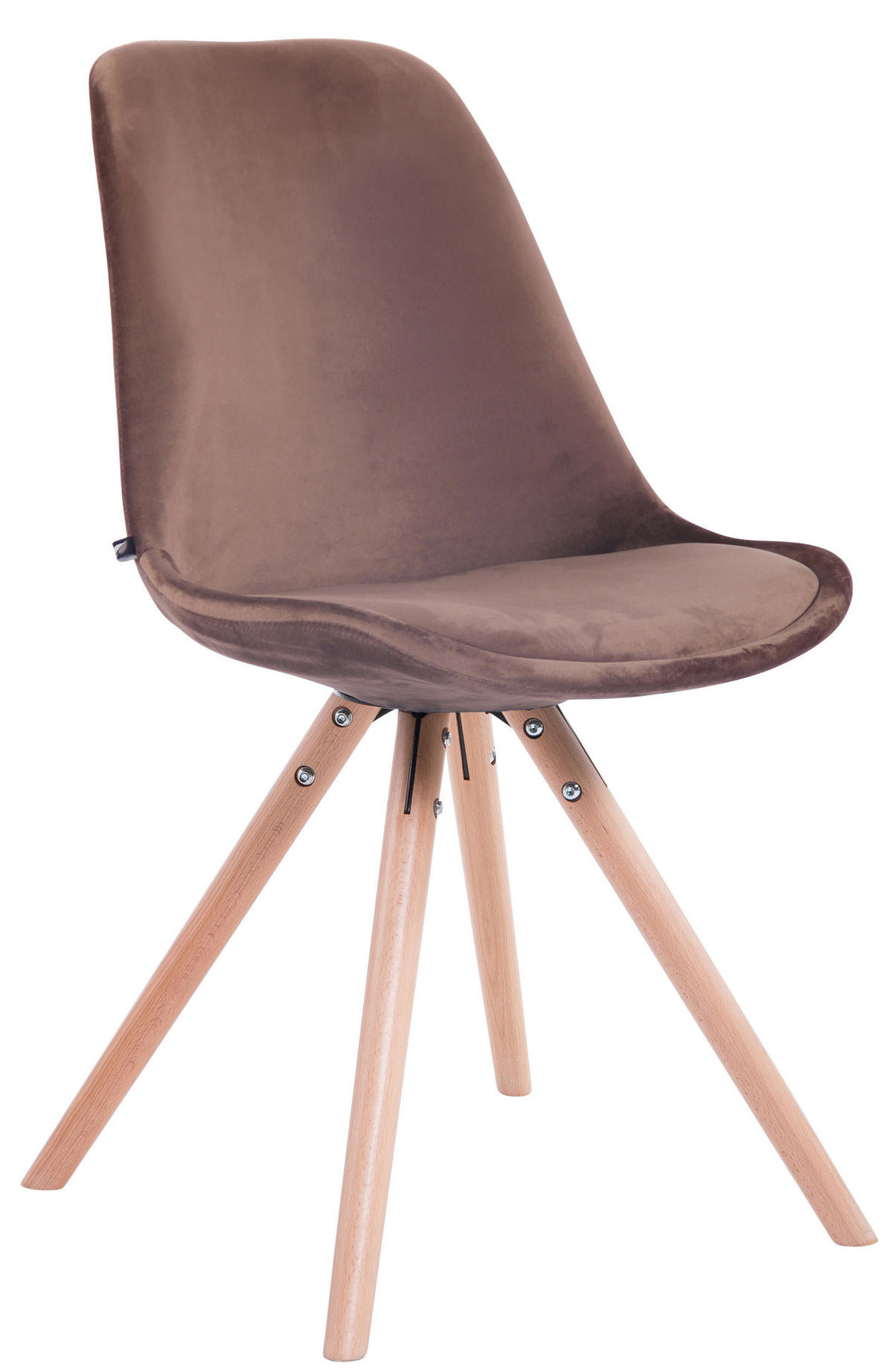 STUHL 4er Set Samt braun - Eukalyptusholzfarben/Braun, Holz/Textil (48/84/56cm) - CLP