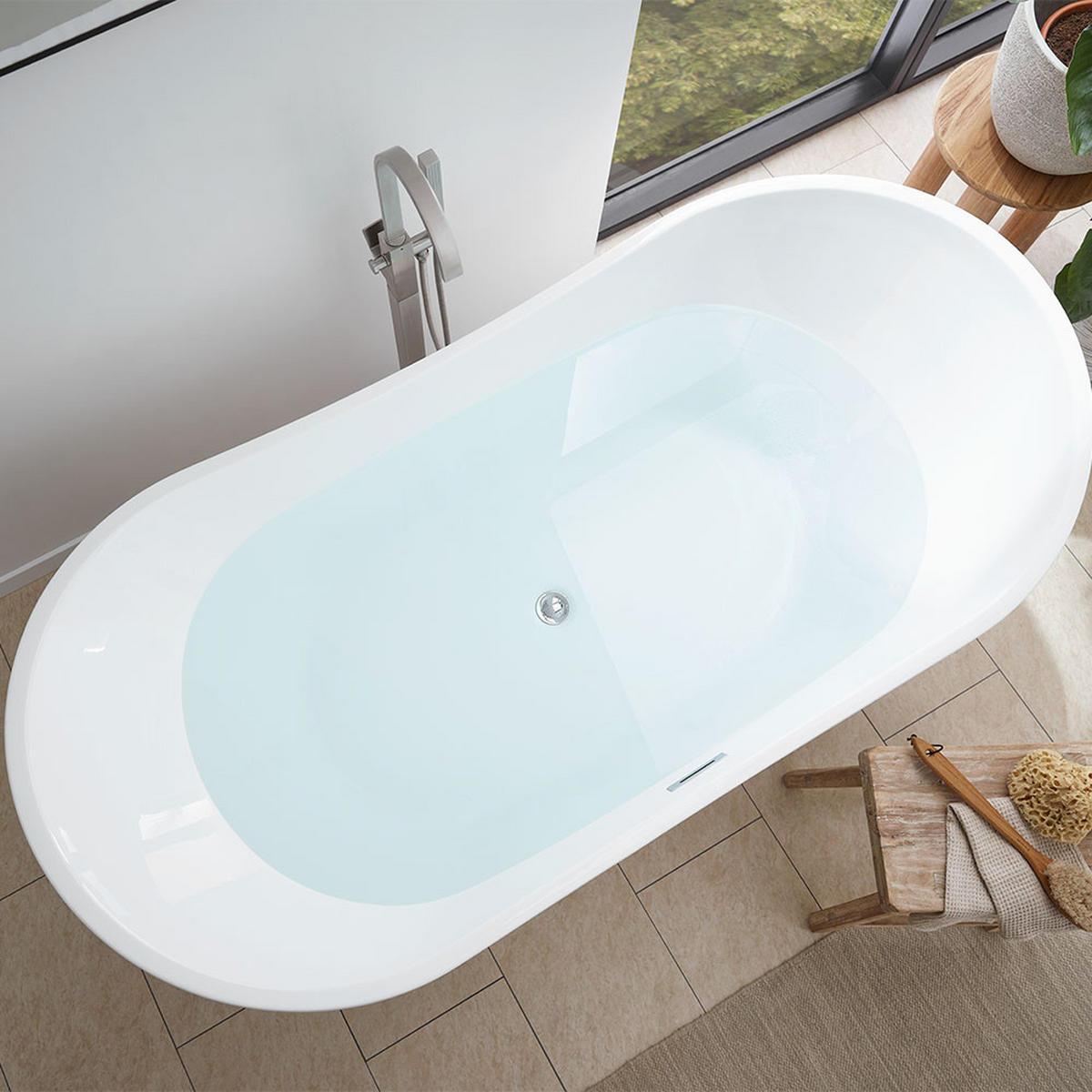 FREISTEHENDE BADEWANNE OVALO - Weiß, Keramik (170/72/80cm) - Home Deluxe