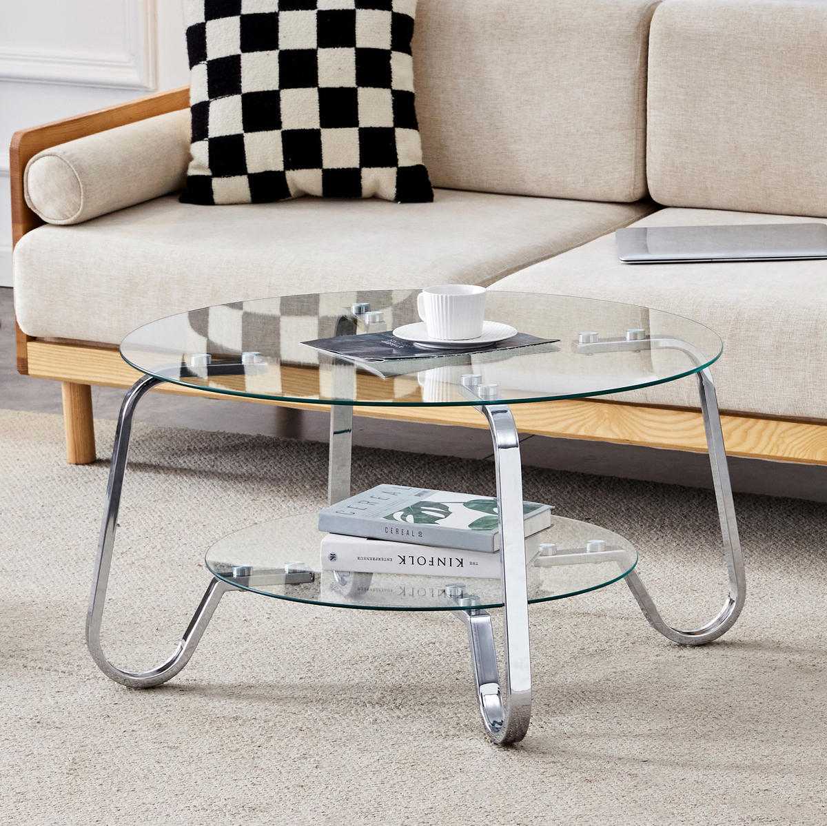 COUCHTISCH 80/80/45 cm 2-stufig mit Glasplatten und Metallgestell, elegante offene Optik, Silber - Silberfarben, Metall (80/80/45cm) - Redom