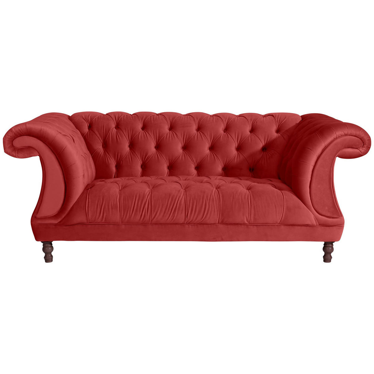 CHESTERFIELD Sofa 2-Sitzer Kaylin Samtvelours ziegel - Dunkelrot, Kunststoff (200/80/100cm) - 58aufmkessel