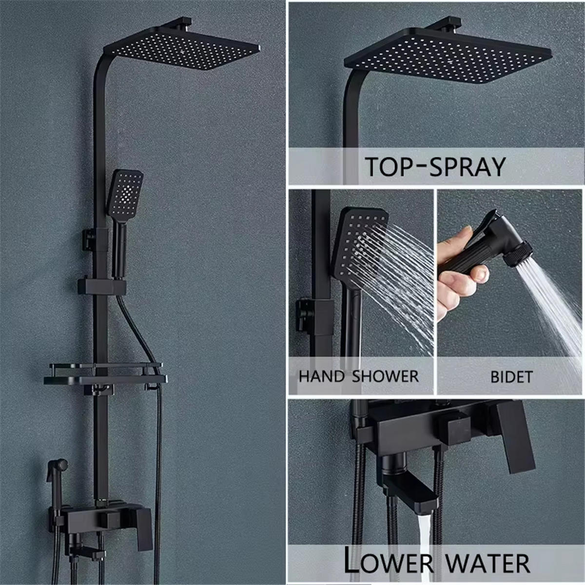 ÜBERKOPFBRAUSESET Wasserhahn Auslauf Regen Duschset, schwarz - Schwarz, Metall (29/116/34cm) - Bextcok