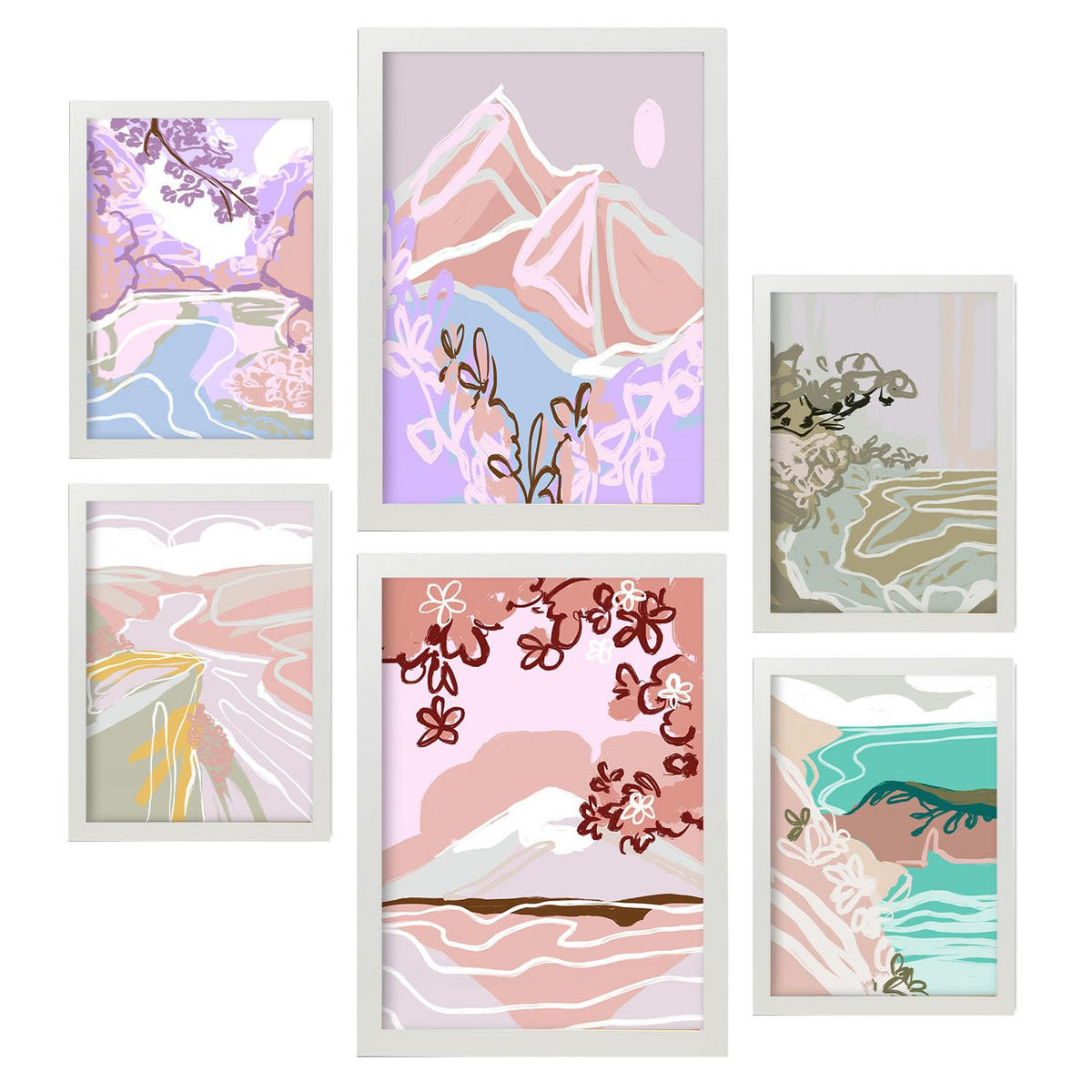 POSTER Set Mit 6 Stille Natur A3 & A4 Weißer Rahmen - Weiß, Papier (29/3cm) - Nacnic