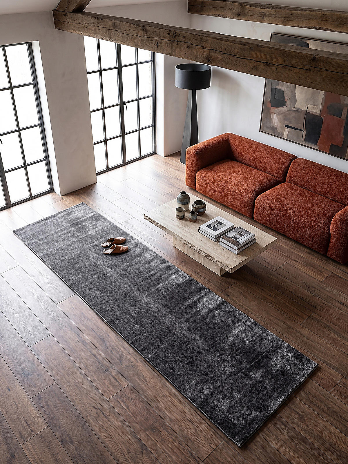TEPPICHLÄUFER Antirutsch Uni ALDAN Polyester Anthrazit 80 x 150 cm - Anthrazit, Textil (80/150cm) - KADIMA DESIGN