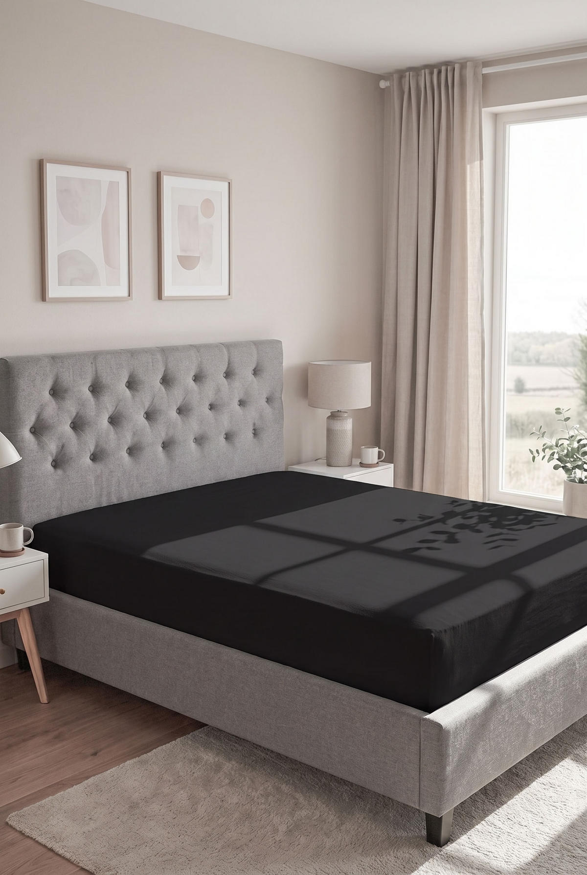 SPANNBETTTUCH Basic Jersey schwarz, 90x190 cm - 100x200 cm - Schwarz, Textil (100/200cm) - biberna