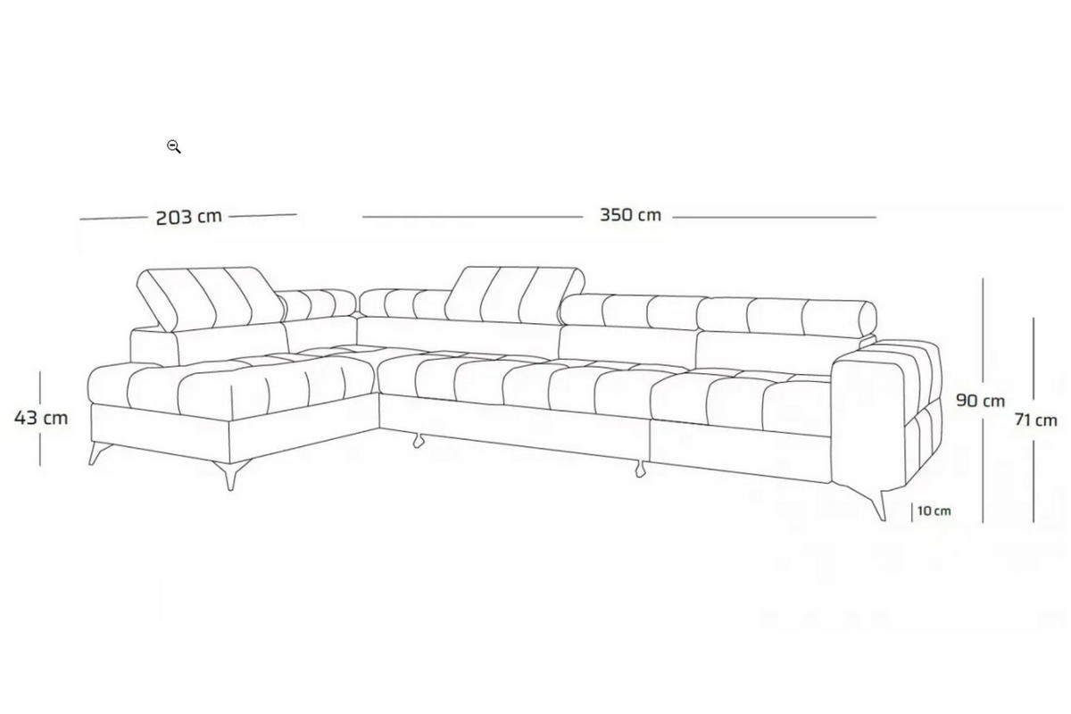 ECKSOFA PUDDING MAXI L Links mit Schlaffunktion 125x195 Velours Beige - Beige/Schwarz, Holz/Textil (350/203cm) - Muffo