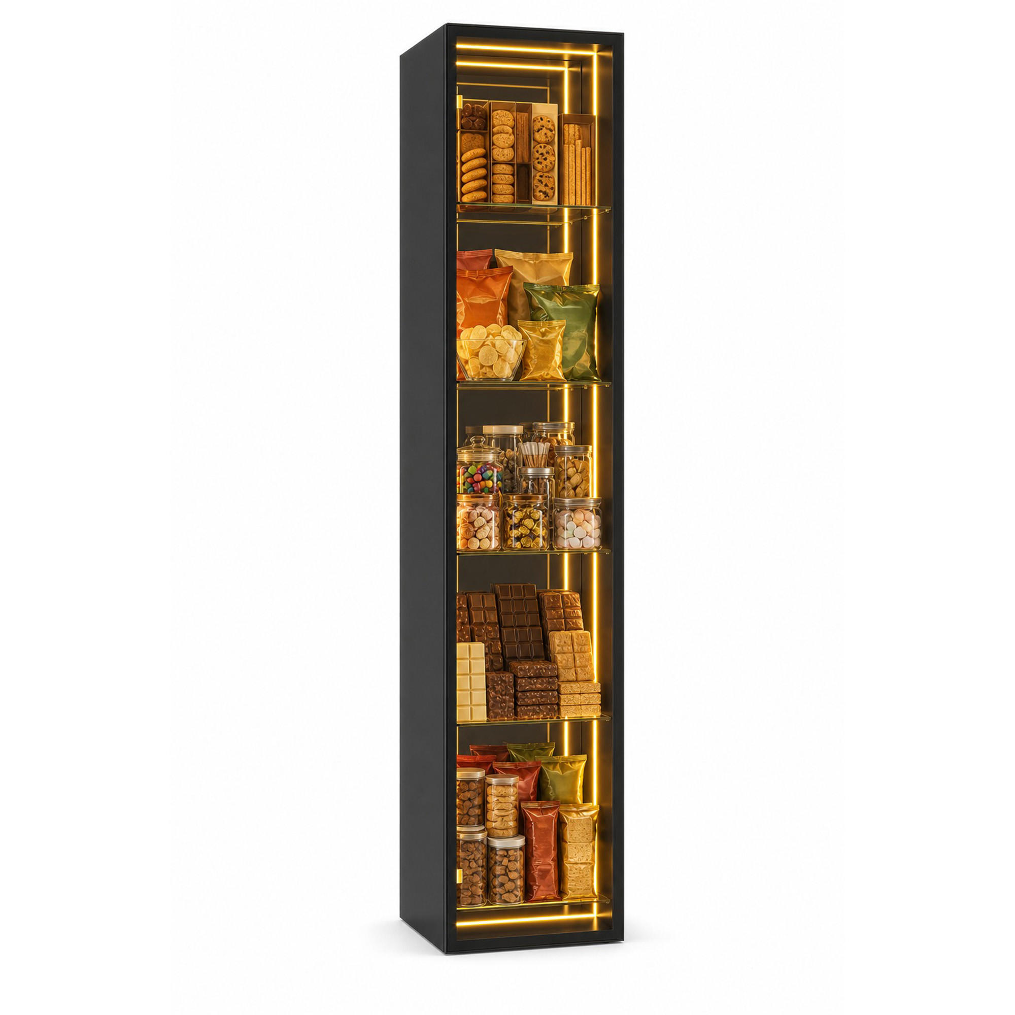 VITRINE in Schwarze Highboard mit LED-Lichtleiste, verstellbaren Böden und Soft-Close , B30/T30/H160cm - Transparent/Schwarz, Glas/Holzwerkstoff (30/160/30cm) - STILVORA