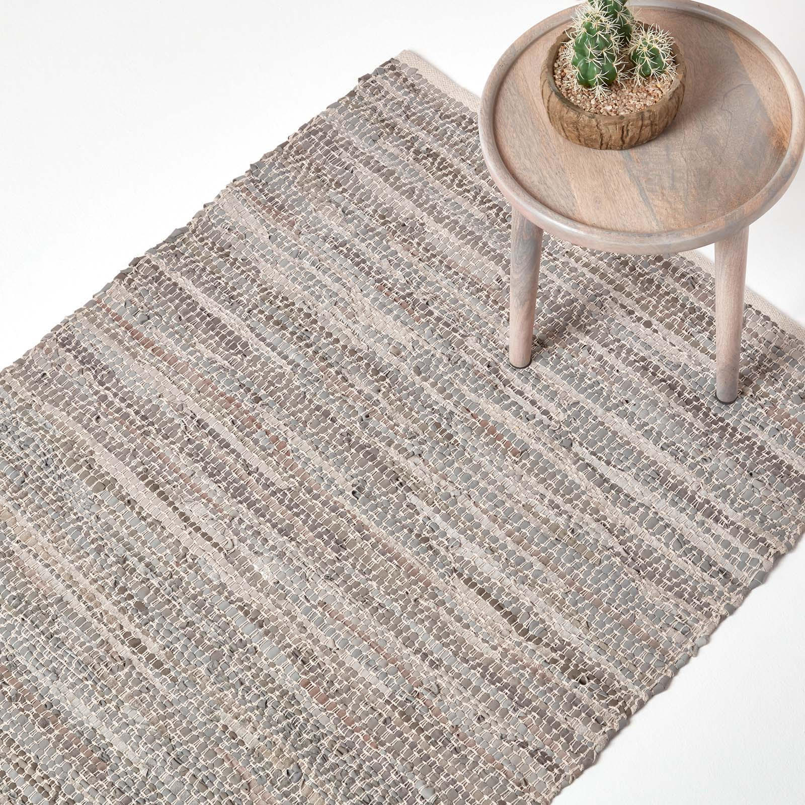 LEDERTEPPICH gewebt mit Rautenmuster 120/180 cm - Grau, Leder (120/180cm) - Homescapes