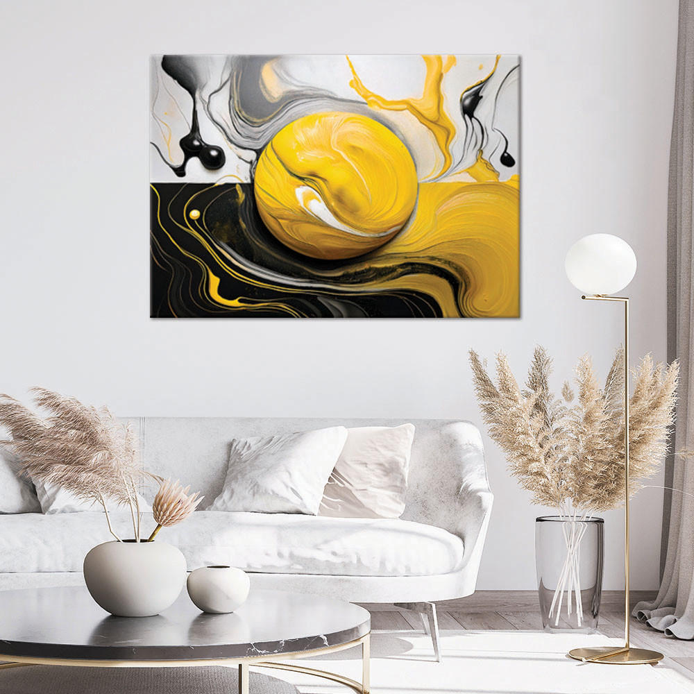 WANDBILD gelber schwarzer abstrakter kreis - Gelb, Textil (120/80cm) - Feeby