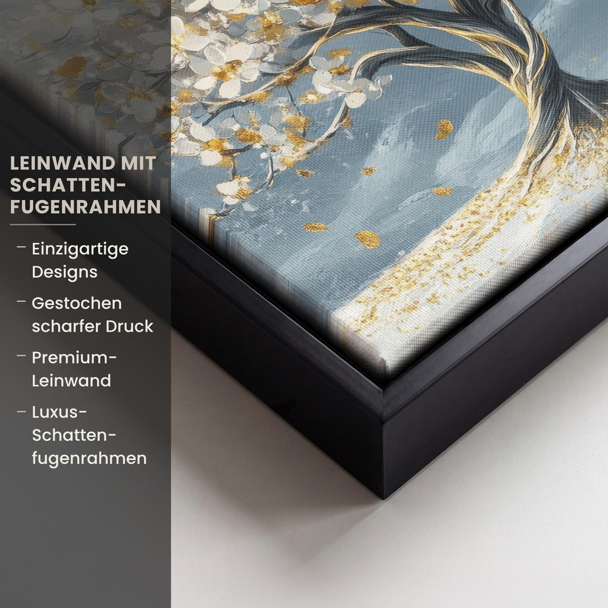 LEINWAND Bilder mit Rahmen - Baum - Winter - Baum des Lebens - Modern - Gold - 20x20 - Goldfarben, Textil (20/20cm) - MuchoWow