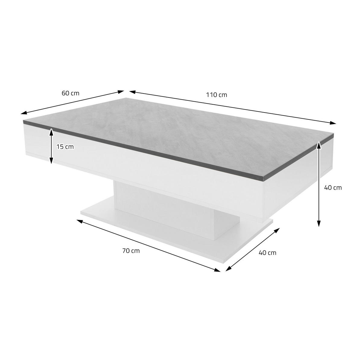 COUCHTISCH rechteckig Weiß-Beton 110/60/40 cm - Grau, Holzwerkstoff (60/40/110cm) - ML-DESIGN