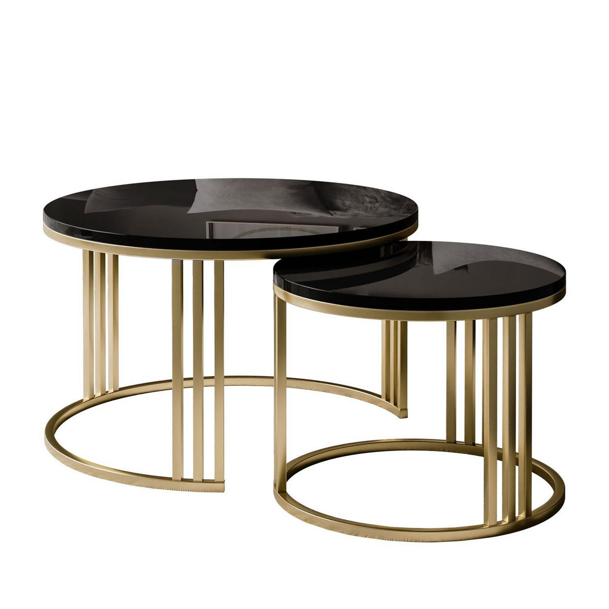 COUCHTISCH 2in1 LORI Hochglanz Gold gebürstet, Gold gebürstet / Schwarz glänzend - Schwarz, Metall (70/70/49cm) - Lookway