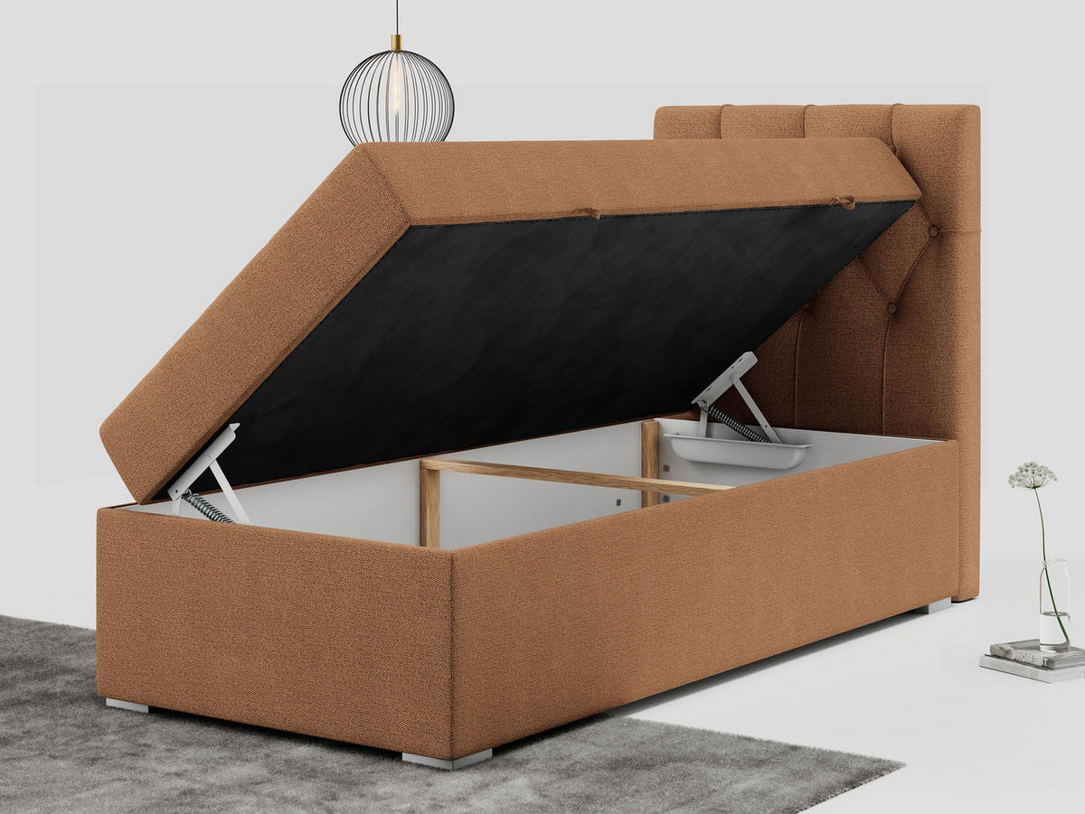 BOXBETT ALDA 90/200 Orange Struktur - H3 - Rechts Seite - Orange, Holz/Textil (90/200cm) - MKS
