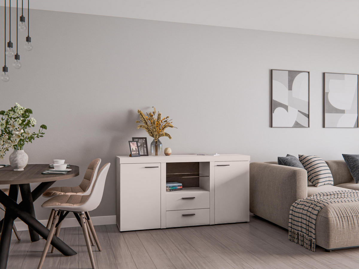 SIDEBOARD Spacoro 2F2S Beige Matt 156,4/82/40,3 cm – Schubladenschrank Kommode Modern - Beige, Holzwerkstoff/Kunststoff (156/82/40cm) - AX Living