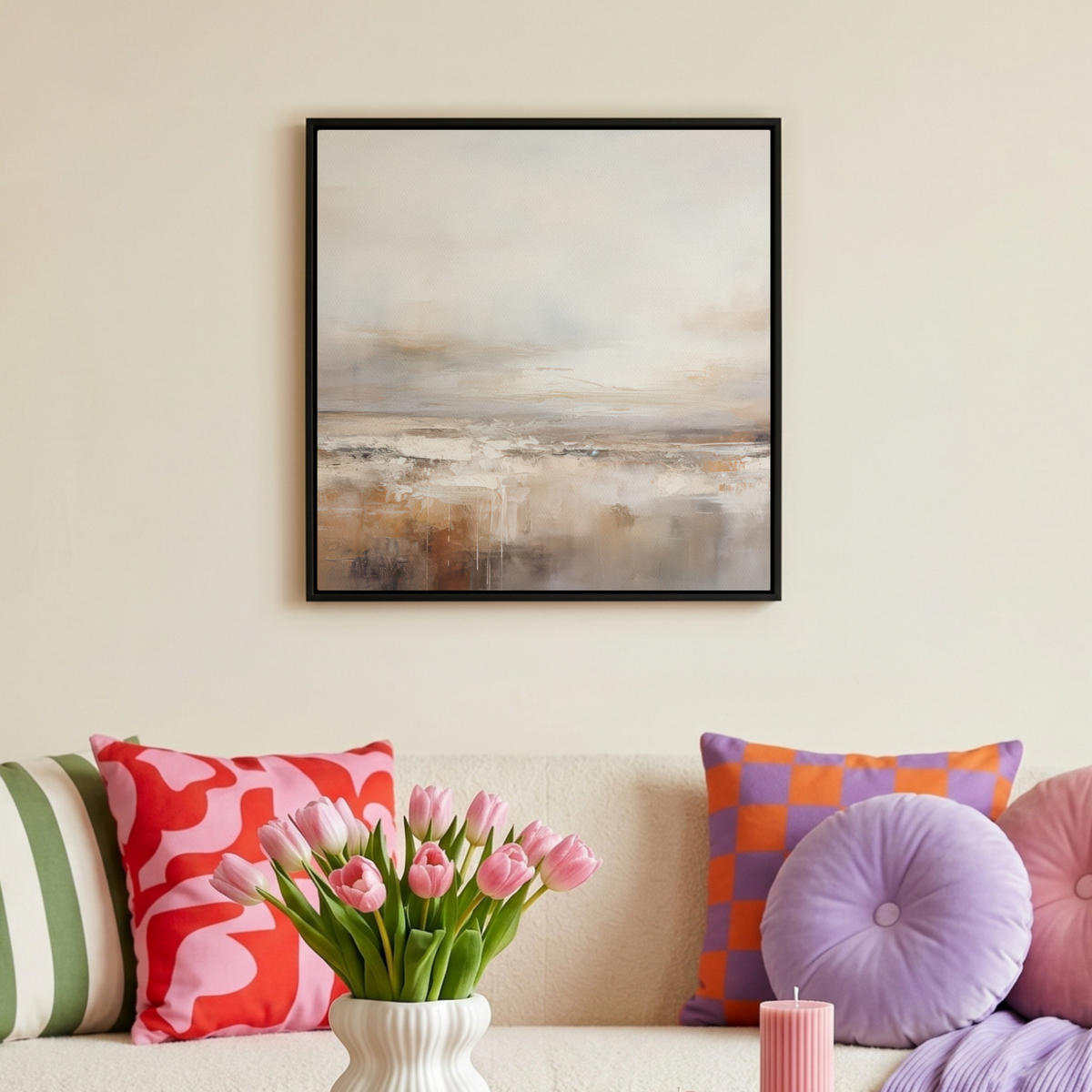 LEINWAND Bilder mit Rahmen - Kunst - Industriell - Grau - Braun - Abstrakt - 50x50 - Sandfarben, Textil (50/50cm) - MuchoWow