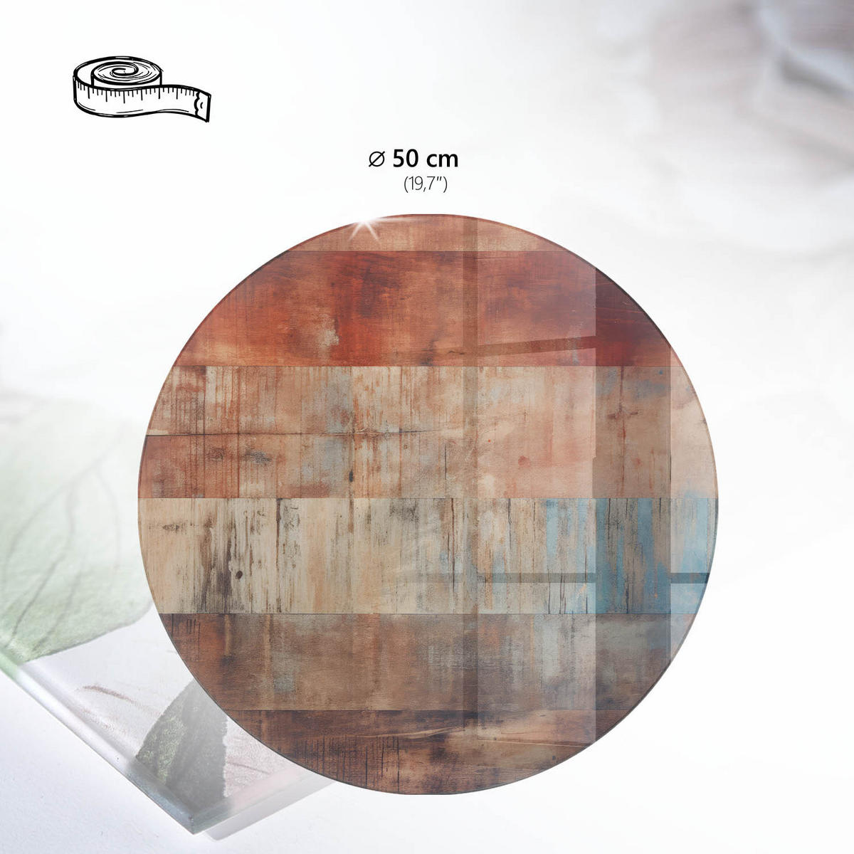 TISCHPLATTE fi50 cm – Retro-Boards - Grau, Glas (50/50/0.4cm) - Wallfluent
