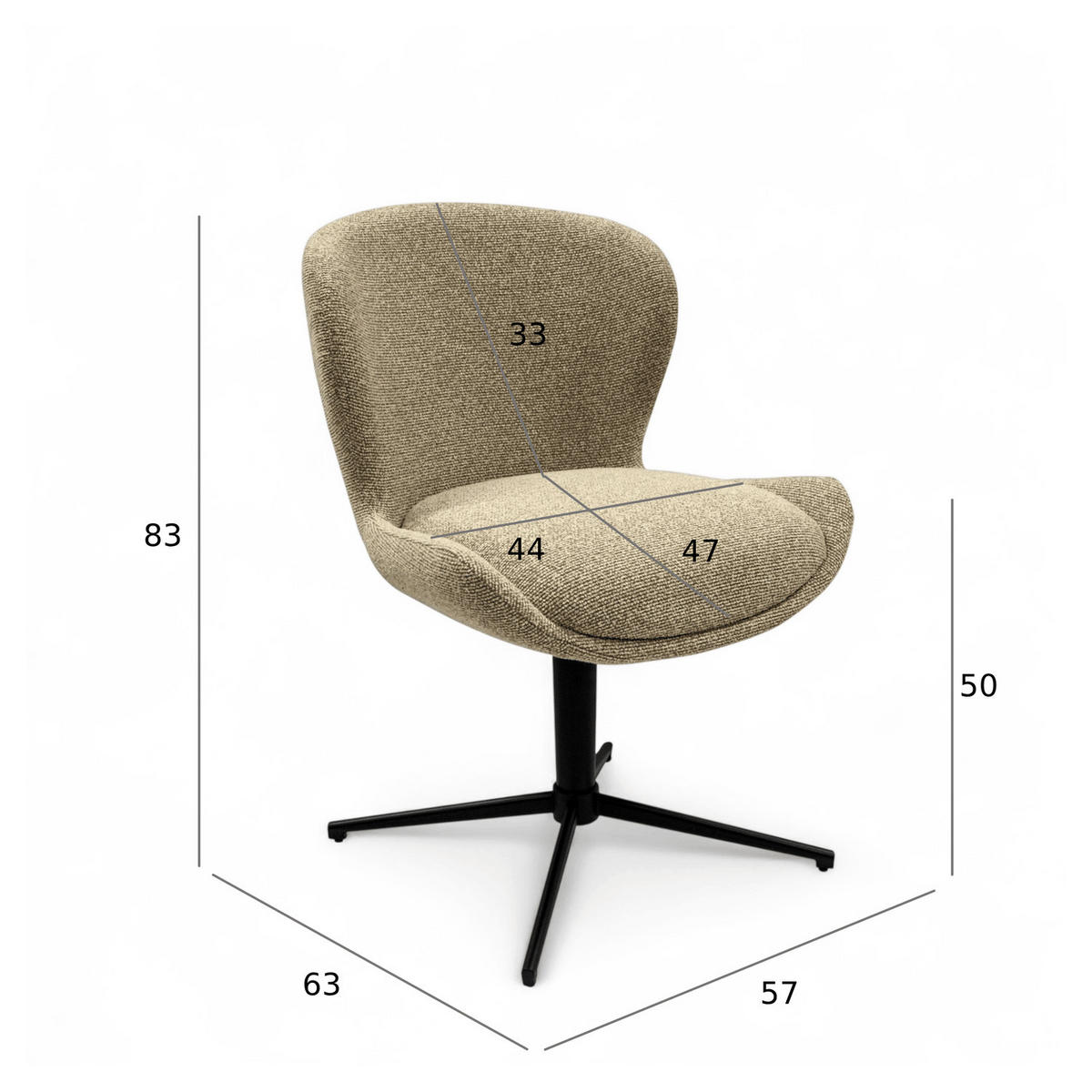 STUHL-SET 2 Stück in Webstoff Beige - Beige/Schwarz, Textil/Metall (57/83/63cm) - Furnhouse