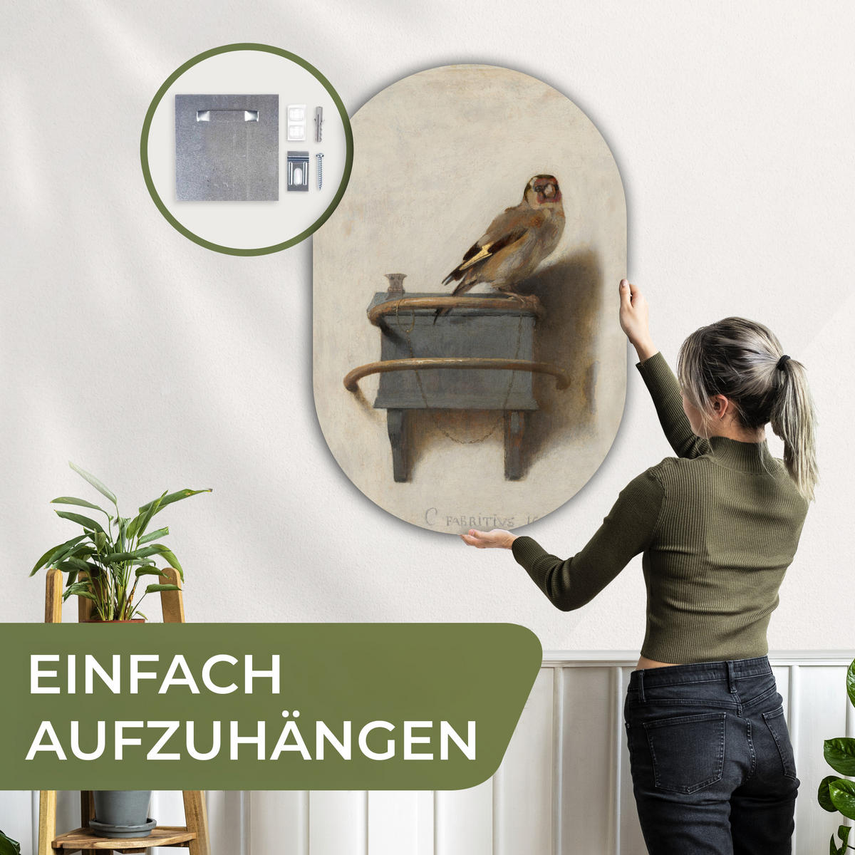 WANDBILD Stieglitz - Alter Meister - Carel Fabritius 80x120 cm - Grau, Kunststoff (80/120cm) - MuchoWow