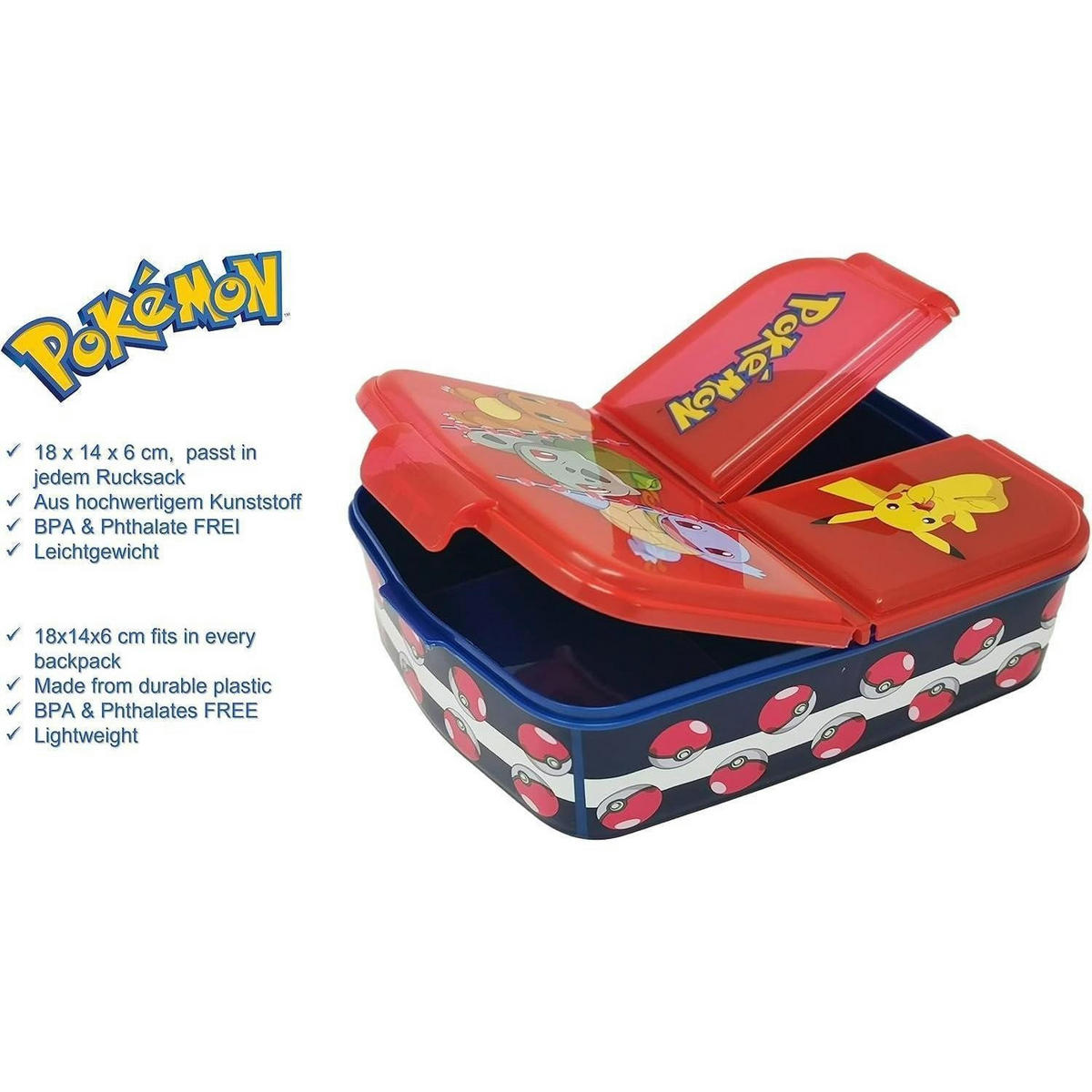BROTDOSE mit Unterteilung Pokémon 18 cm - Multicolor, Kunststoff (14/7/18cm)