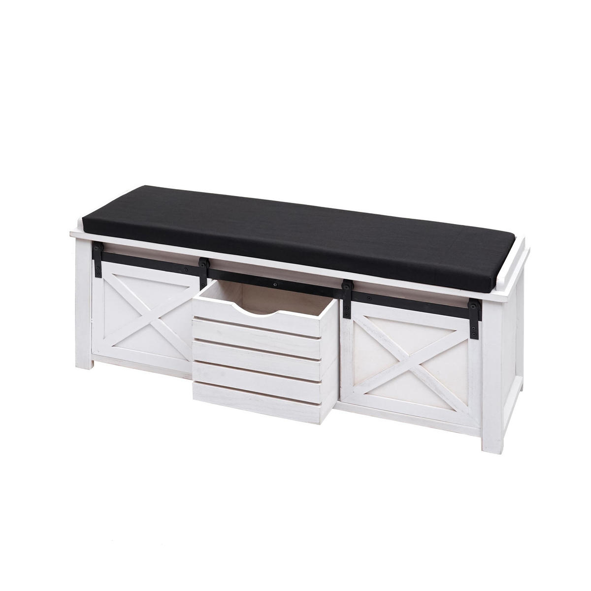 SITZBANK MIT STAUFÄCHERN Schwarz - Schwarz, Holz (102/43/33cm) - MCW