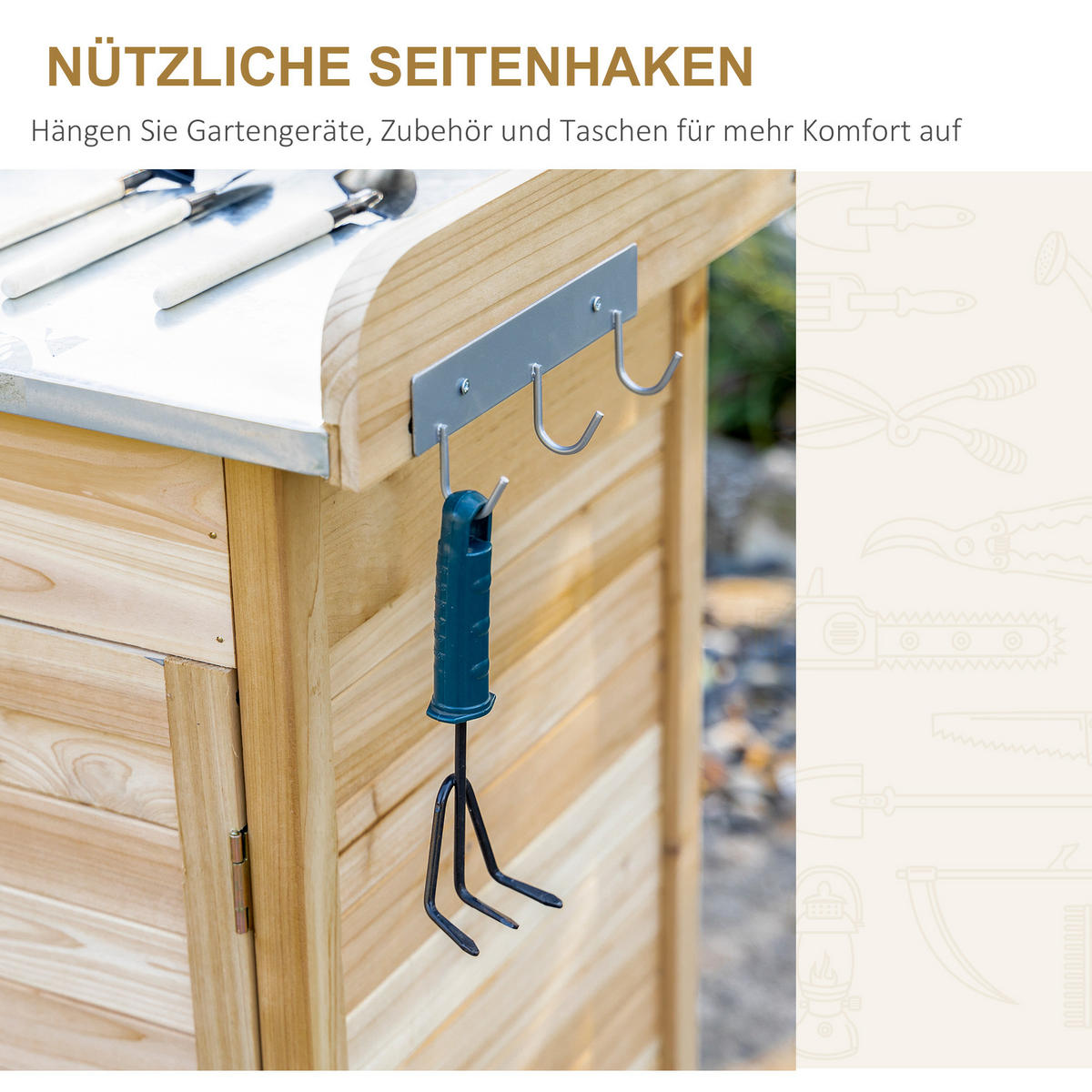 PFLANZTISCH mit verzinkter Arbeitsplatte Gärtnertisch mit Schublade Massivholz Natur - Fichtefarben, Holz/Metall (112/48/125cm) - Outsunny