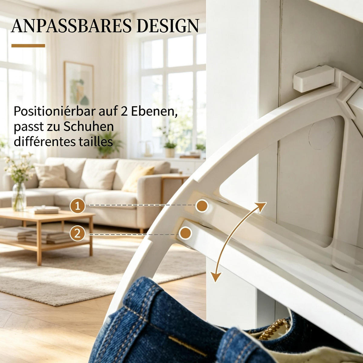 SCHUHKIPPER DE-38082 72/26/80 cm mit 2 Klapptüren Naturholz/Weiß - Weiß, Holzwerkstoff (72/80/26cm) - ComfortXL