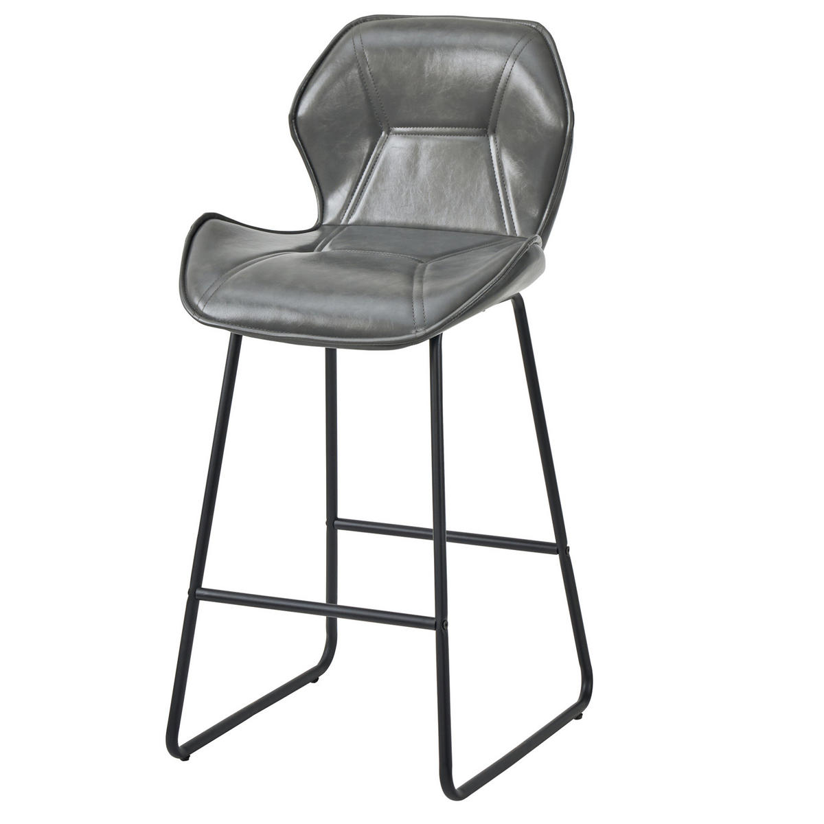 BARHOCKER 2er-Set Grau mit Kunstlederbezug und Fußstütze - Grau, Metall (47/91.5/48.5cm) - MIVRAY