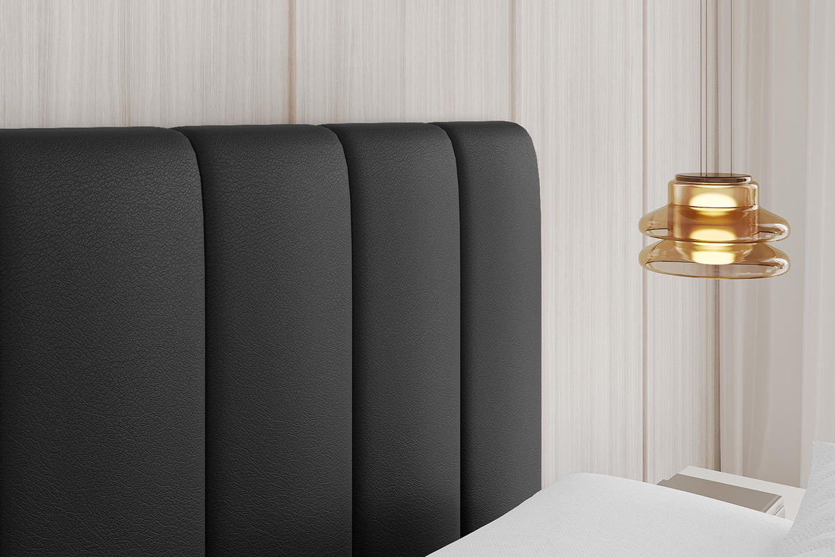 POLSTERBETT mit Bettkasten und Lattenrost, Bett mit Matratze H3/H4 - STERA 160x200 Schwarz Kunstleder - Schwarz Hochglanz, Holzwerkstoff/Textil (160/200cm) - ALTDECOR