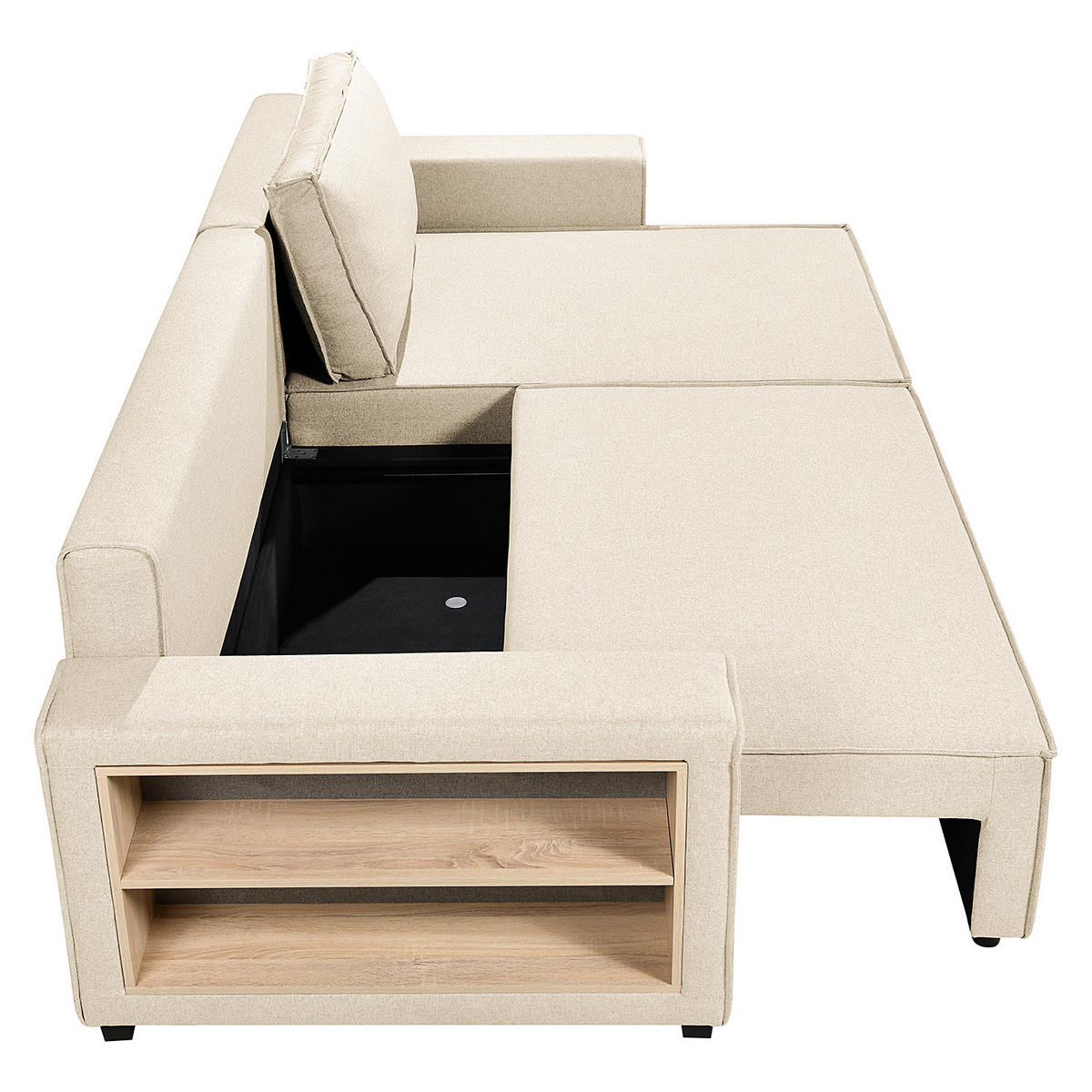 ECKSOFA mit Schlaffunktion - Flachgewebe - Beige/Schwarz, Kunststoff/Textil (284/155cm) - home24