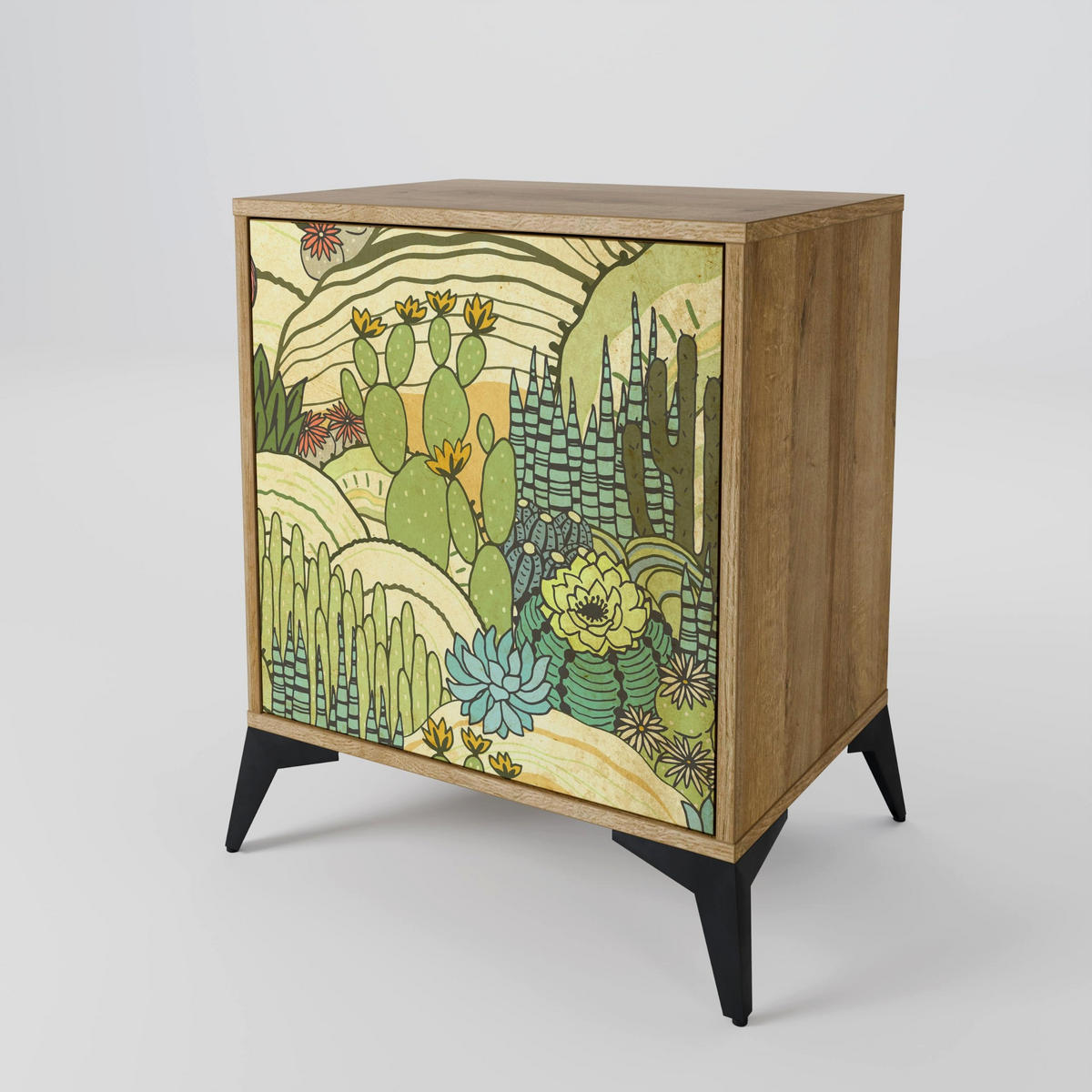 SIDEBOARD SUCCULENTS KALEIDOSCOPE, Eichefarben, 57,5x42x75,5 cm, Goldfarbene Metallfüße - Eichefarben/Goldfarben, Holzwerkstoff/Metall (57.5/75.5/42cm) - SpaceRebels