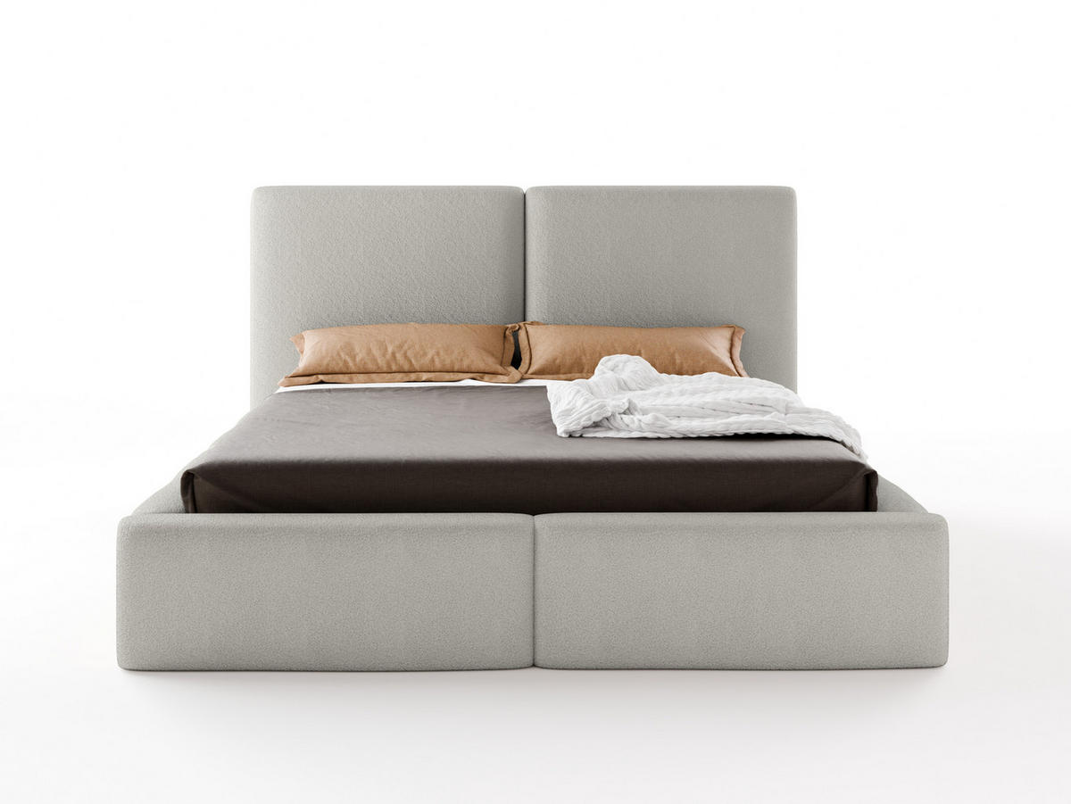 POLSTERBETT LIVIA 160x200 cm mit Bettkasten, Stauraum und Metall-Lattenrost – Bouclé Stoff Hellgrau - Hellgrau/Schwarz, Textil/Metall (160/200cm) - Luxkor24