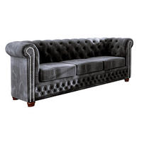 CHESTERFIELD-SOFA 3-sitzer Lauren Schwarz Samt - Schwarz/Braun, Holz/Textil (203/72/86cm) - S-Style Möbel