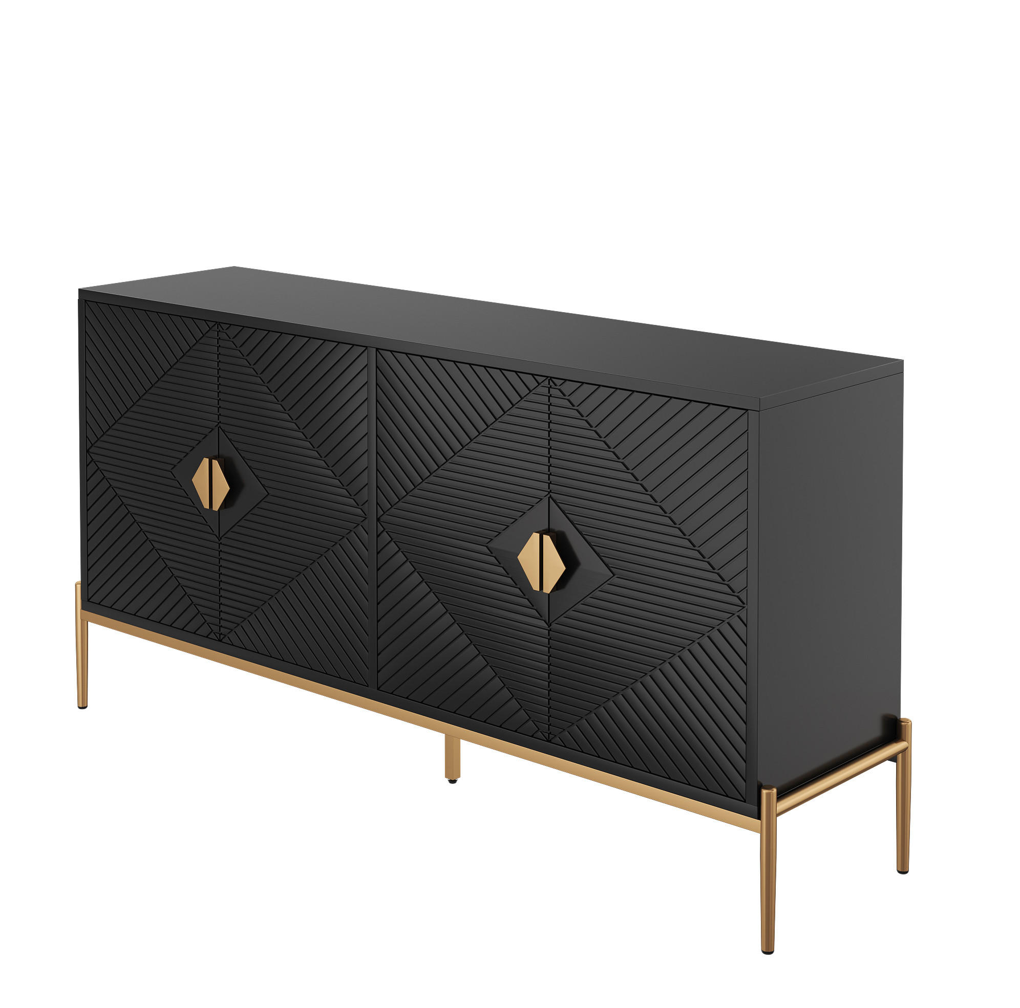 Modfu KOMODA z MDF a dřevotřísky 162x80x40 cm černá se 4 dvířky a velkým úložným prostorem