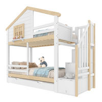 ETAGENBETT 90x200cm Weiß + Natur Ausziehbett Stauraumleiter Fenster - Multicolor, Holz (90/200cm) - FLIEKS