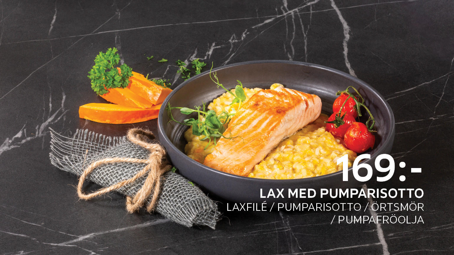 Lax med pumparisotto Laxfilé / pumparisotto / örtsmör / pumpafröolja