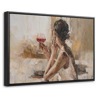 LEINWAND Bilder mit Rahmen - Ölgemälde - Frau - Wein - 30x20 - Hellbraun, Textil (30/20cm) - MuchoWow