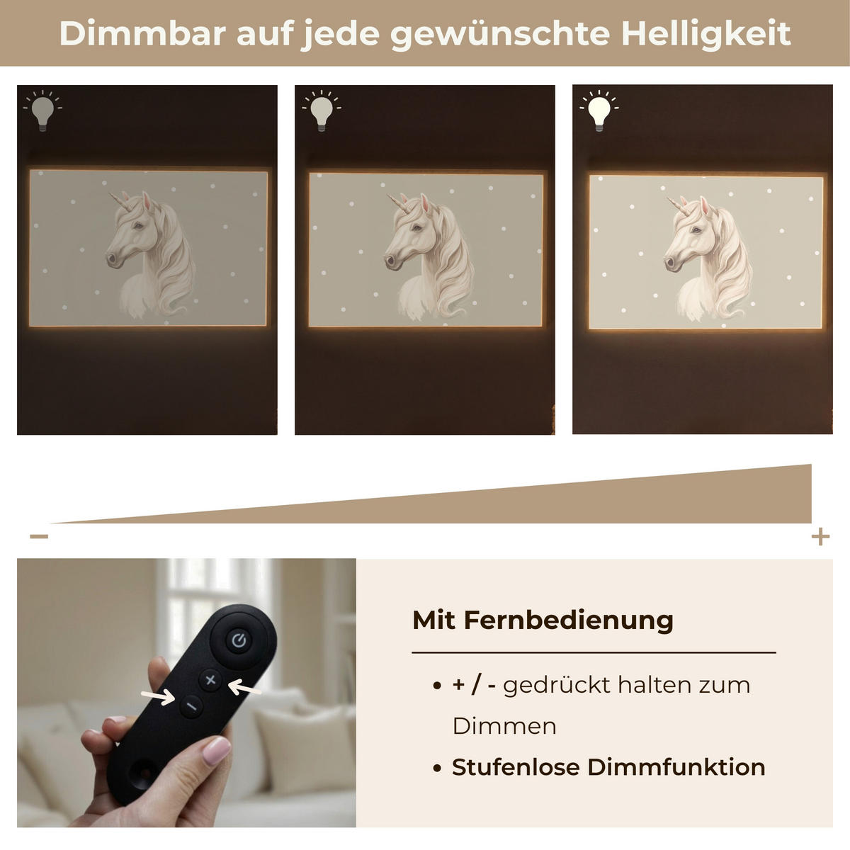 NACHTTISCHLAMPE MIT AKKU Einhorn - Weiß - Punkte 100x70 cm - Taupe, Holzwerkstoff (8/100/70cm) - OnlyWow