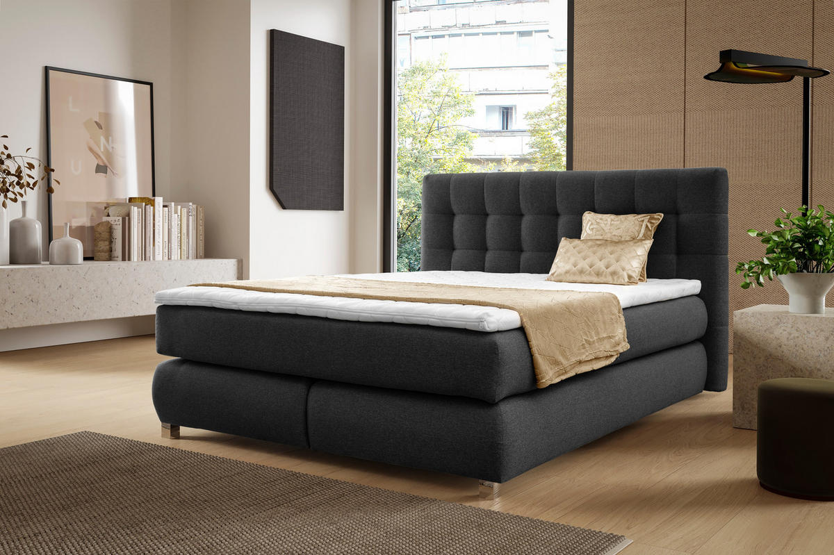 BOXSPRINGBETT Ben mit Pocketmatratze und Bonellmatratze inkl. Topper - Schwarz, Textil (140/200cm) - AN-Moebel 4u